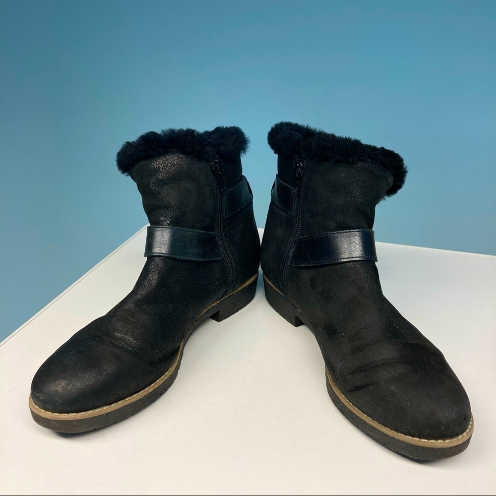 DUNE LONDON Sz 9 Moto Style Faux Fur Lined With Straps Ankle Booties